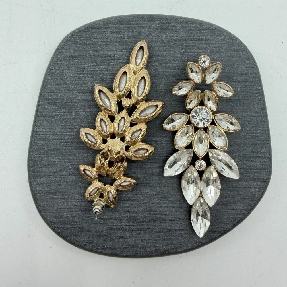 Gold Tone Clear Rhinestone Chandelier Earrings Bridal Statement Jewelry Gift